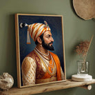 Chhatrapati Shivaji Maharaj Regal Profile Portrait Painting | Vertical Black Framed Wall Art 3 : 4 Vertical Premium Wall Art Canvas by MeriDeewar