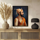 Chhatrapati Shivaji Maharaj Regal Profile Portrait Painting | Vertical Black Framed Wall Art 3 : 4 Vertical Premium Wall Art Canvas by MeriDeewar