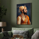 Chhatrapati Shivaji Maharaj Regal Profile Portrait Painting | Vertical Black Framed Wall Art 3 : 4 Vertical Premium Wall Art Canvas by MeriDeewar