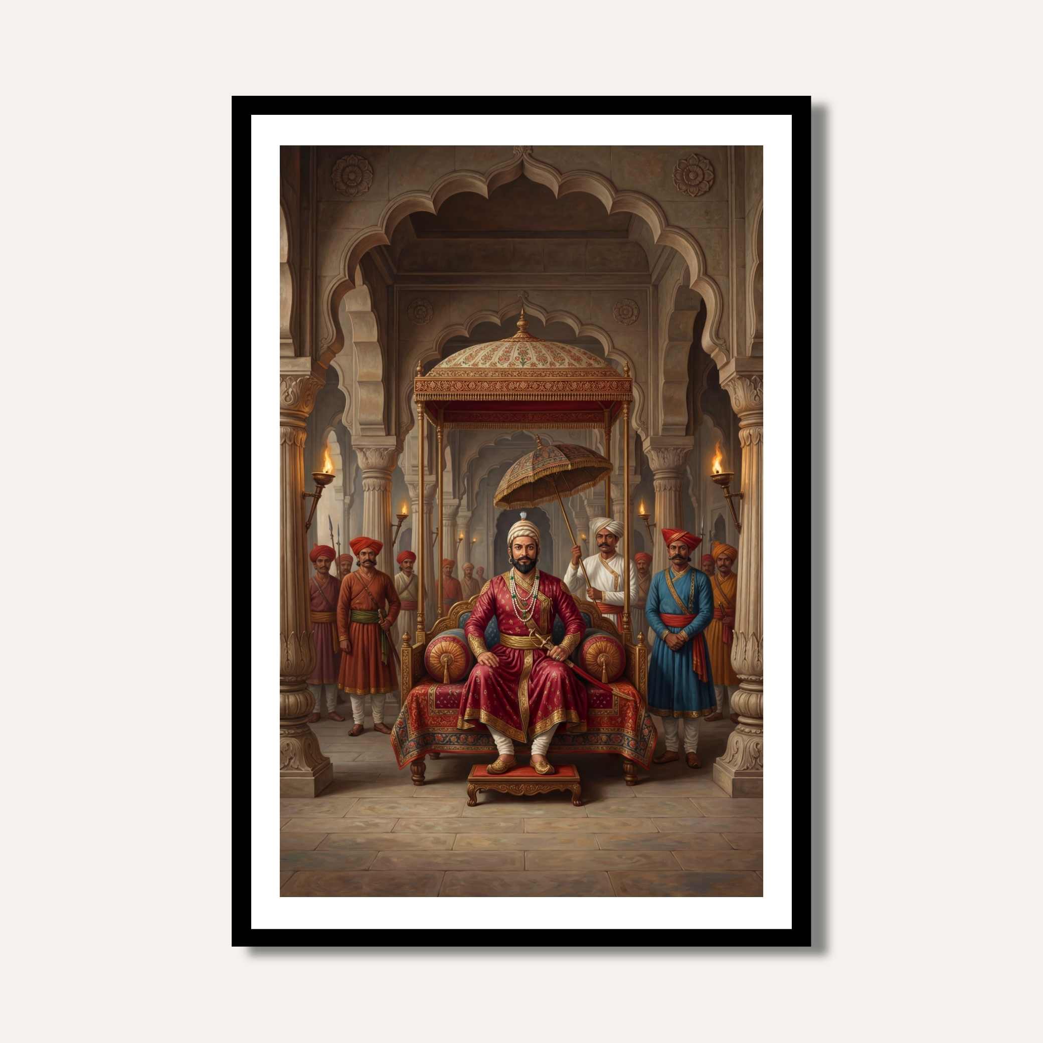 Chhatrapati Shivaji Maharaj Royal Durbar Wall Art | Vertical Oil Painting Framed Print 2 : 3 Vertical Premium Wall Art Canvas by MeriDeewar