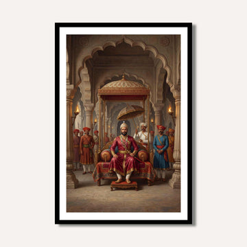 Chhatrapati Shivaji Maharaj Royal Durbar Wall Art | Vertical Oil Painting Framed Print 2 : 3 Vertical Premium Wall Art Canvas by MeriDeewar