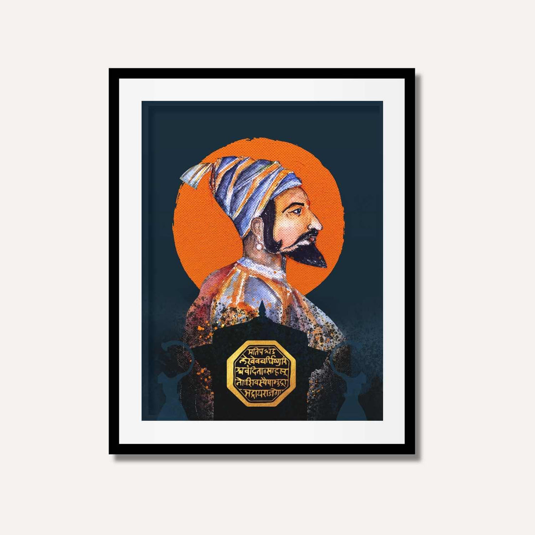 Chhatrapati Shivaji Maharaj Royal Portrait with Rajmudra | Giclée Art Print | MeriDeewar 3 : 4 Vertical New Premium Wall Art Canvas by MeriDeewar