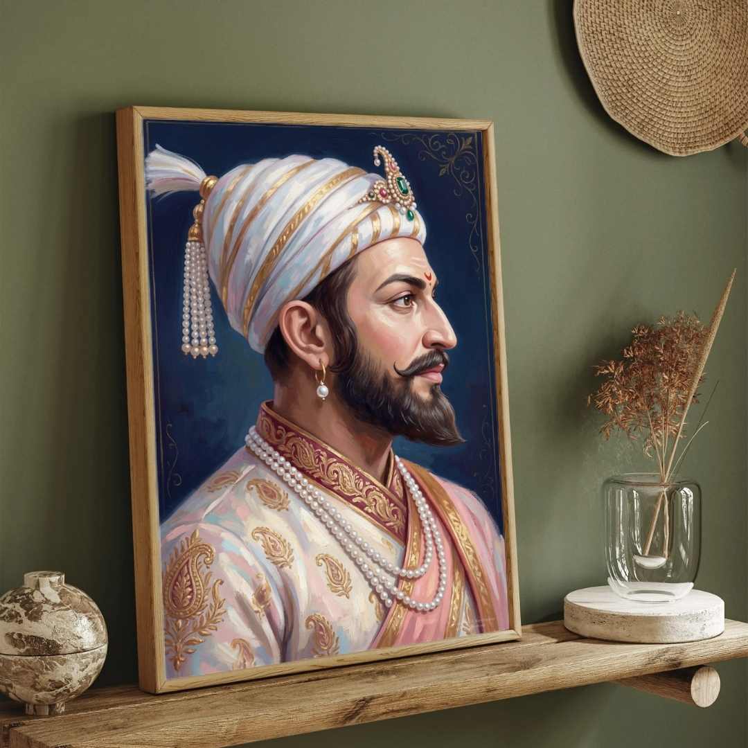 Chhatrapati Shivaji Maharaj Side Profile Portrait Painting | Vertical Black Framed Wall Art 2 : 3 Vertical Premium Wall Art Canvas by MeriDeewar