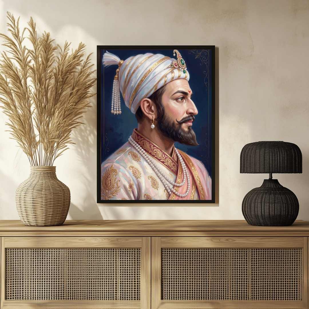 Chhatrapati Shivaji Maharaj Side Profile Portrait Painting | Vertical Black Framed Wall Art 2 : 3 Vertical Premium Wall Art Canvas by MeriDeewar