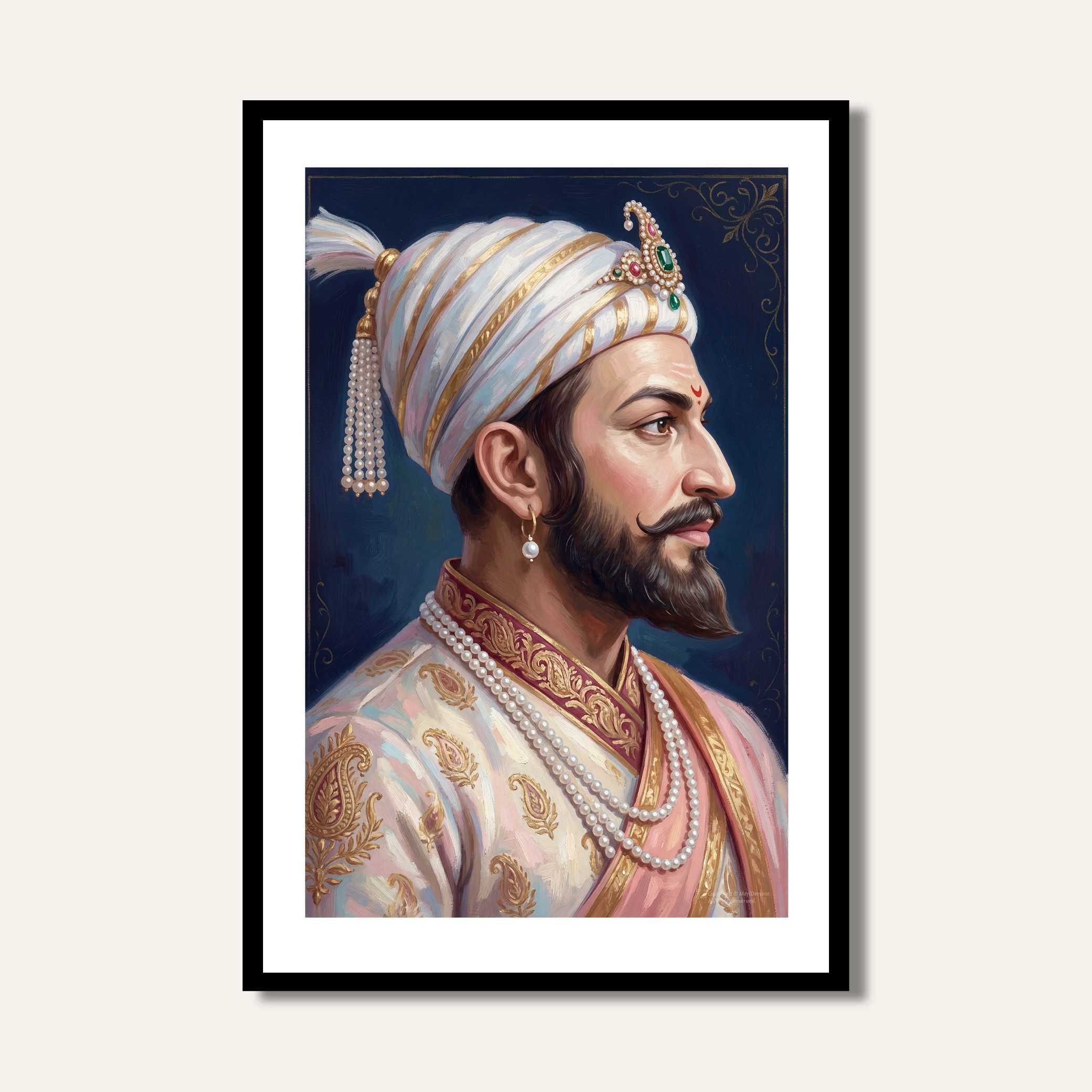 Chhatrapati Shivaji Maharaj Side Profile Portrait Painting | Vertical Black Framed Wall Art 2 : 3 Vertical Premium Wall Art Canvas by MeriDeewar