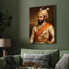 Chhatrapati Shivaji Maharaj Three-Quarter Portrait Painting | Vertical Black Framed Wall Art 2 : 3 Vertical Premium Wall Art Canvas by MeriDeewar