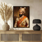 Chhatrapati Shivaji Maharaj Three-Quarter Portrait Painting | Vertical Black Framed Wall Art 2 : 3 Vertical Premium Wall Art Canvas by MeriDeewar