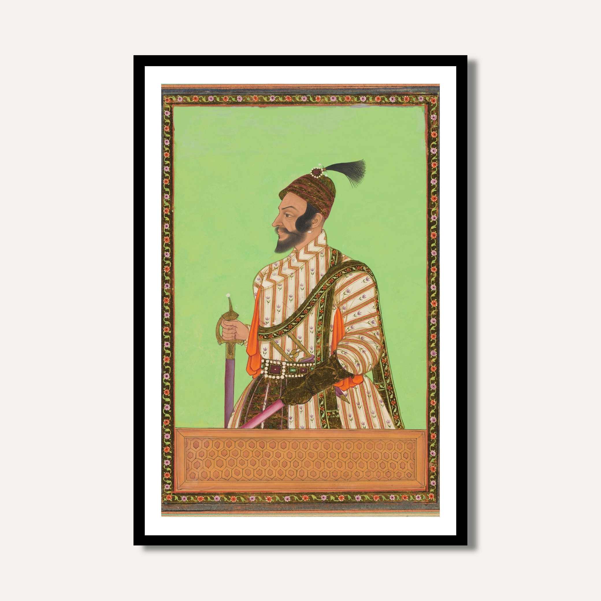 Chhatrapati Shivaji Maharaj Traditional Portrait | Deccan Miniature Style Giclée Art Print Premium Wall Art Canvas by MeriDeewar