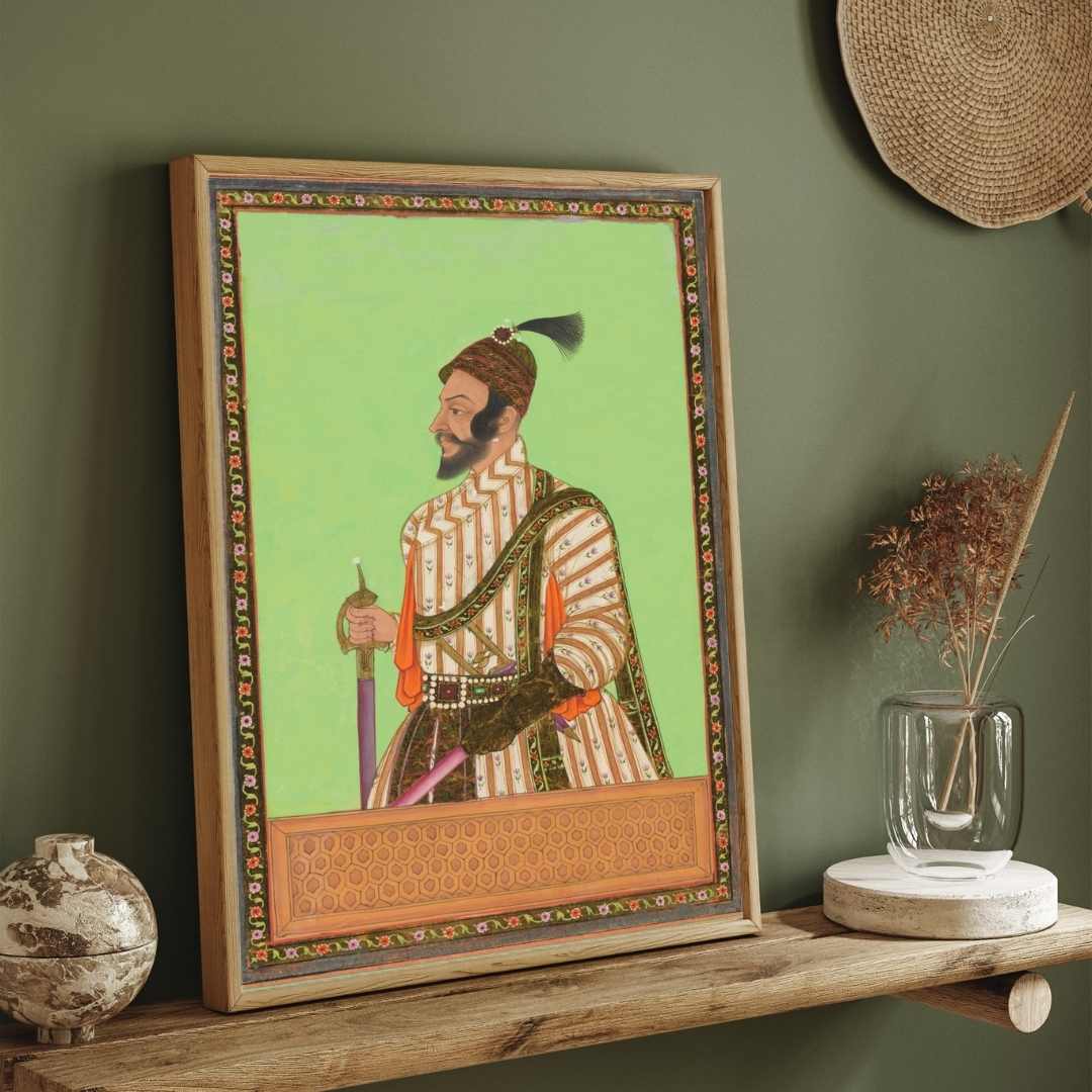 Chhatrapati Shivaji Maharaj Traditional Portrait | Deccan Miniature Style Giclée Art Print Premium Wall Art Canvas by MeriDeewar