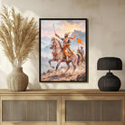Chhatrapati Shivaji Maharaj Warrior Sunrise Painting | Vertical Framed Wall Art 2 : 3 Vertical Premium Wall Art Canvas by MeriDeewar