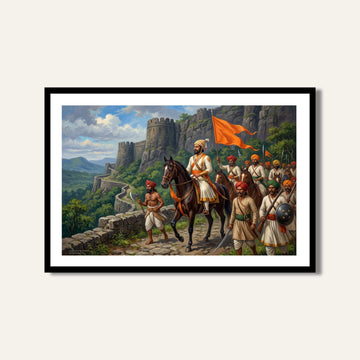 Chhatrapati Shivaji Maharaj With Maratha Army Painting | Horizontal  Black Framed Wall Art 3 : 2 Horizontal Premium Wall Art Canvas by MeriDeewar