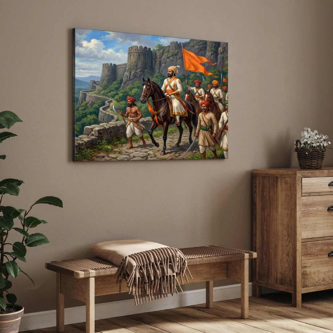 Chhatrapati Shivaji Maharaj With Maratha Army Painting | Horizontal  Black Framed Wall Art 3 : 2 Horizontal Premium Wall Art Canvas by MeriDeewar