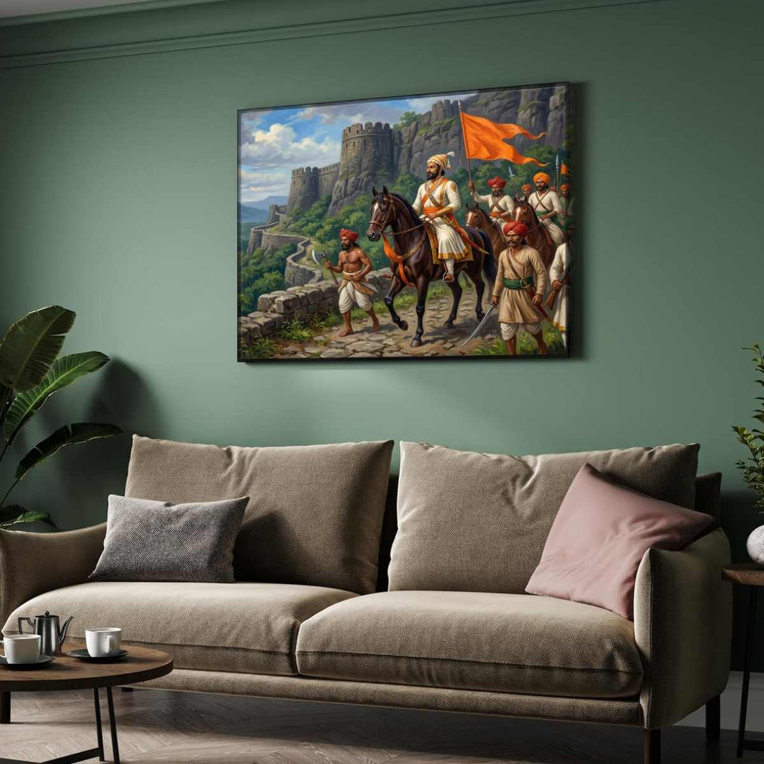Chhatrapati Shivaji Maharaj With Maratha Army Painting | Horizontal  Black Framed Wall Art 3 : 2 Horizontal Premium Wall Art Canvas by MeriDeewar