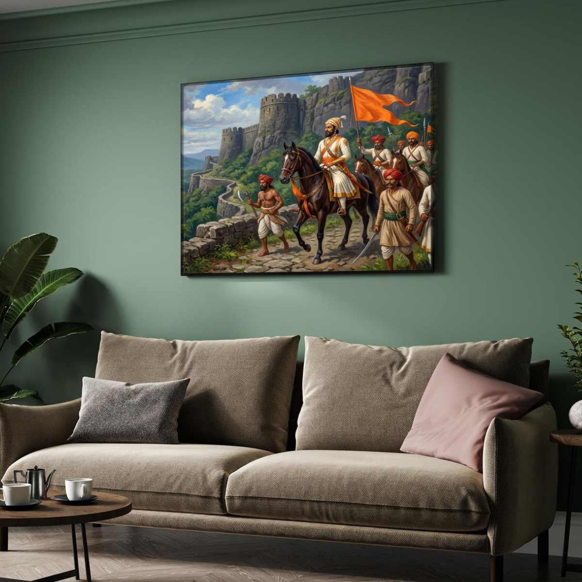 Chhatrapati Shivaji Maharaj With Maratha Army Painting | Horizontal  Black Framed Wall Art 3 : 2 Horizontal Premium Wall Art Canvas by MeriDeewar
