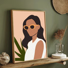 Chic Minimalist – Modern Woman with Sunglasses Wall Art Print 2 : 3 Vertical Premium Wall Art Canvas by MeriDeewar
