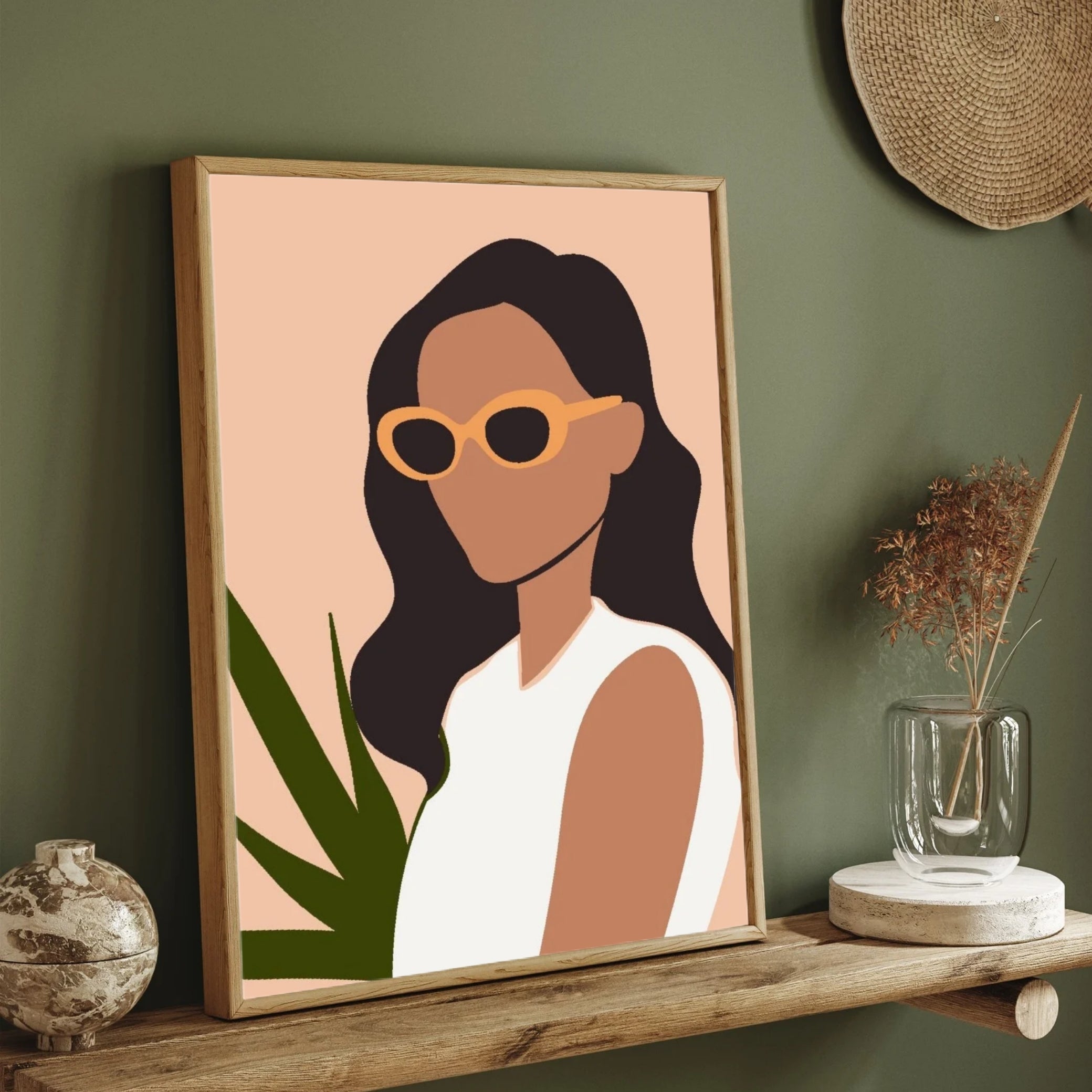Chic Minimalist – Modern Woman with Sunglasses Wall Art Print 2 : 3 Vertical Premium Wall Art Canvas by MeriDeewar