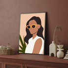 Chic Minimalist – Modern Woman with Sunglasses Wall Art Print 2 : 3 Vertical Premium Wall Art Canvas by MeriDeewar