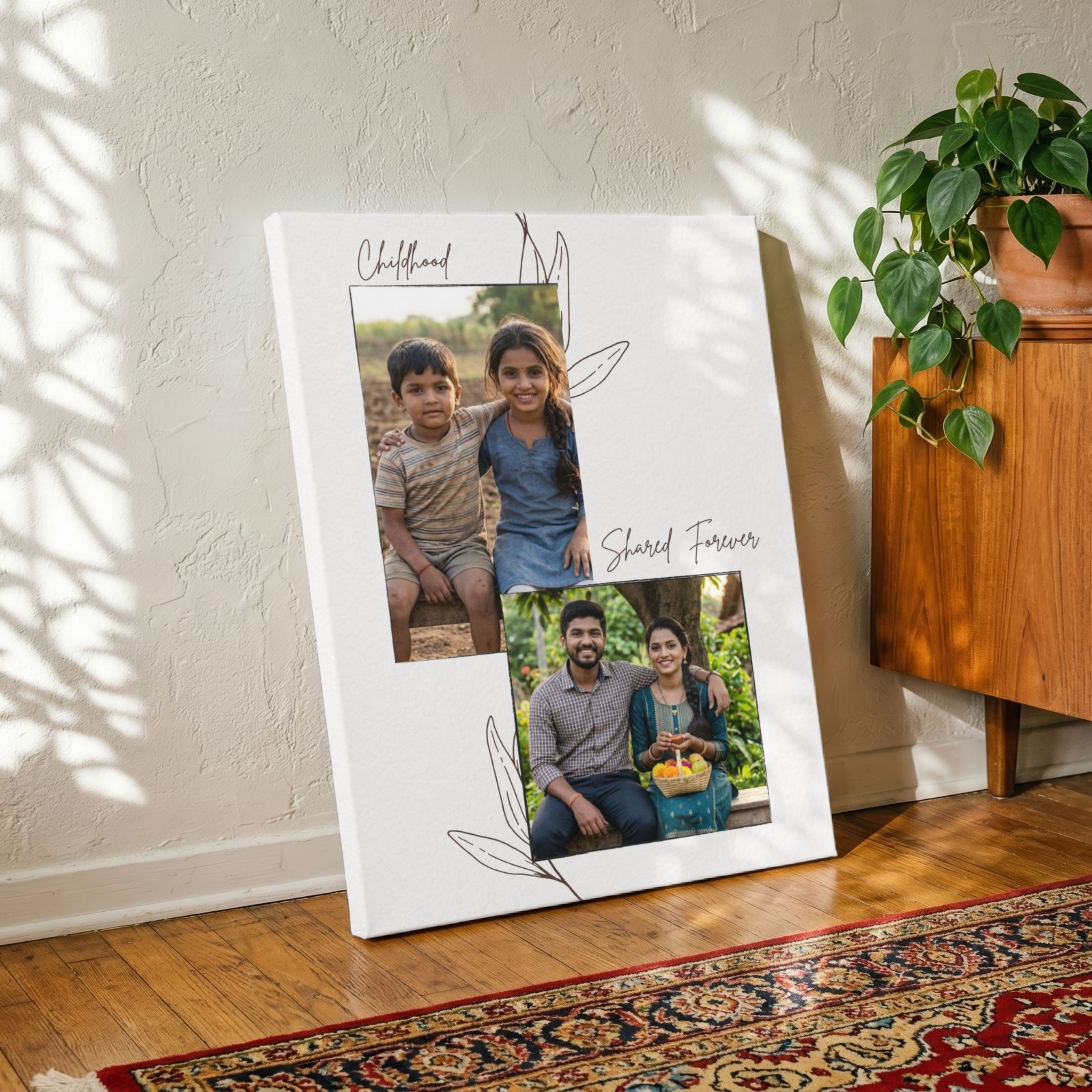 "Childhood Shared Forever" Personalized Two-Photo Collage | Custom Wall Art Print custom Premium Wall Art Canvas by MeriDeewar