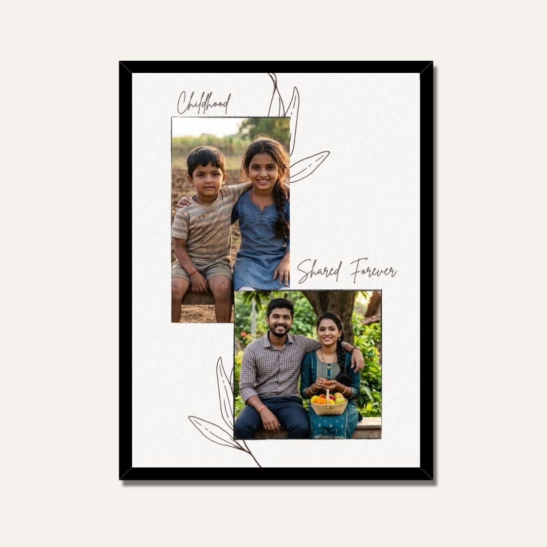 "Childhood Shared Forever" Personalized Two-Photo Collage | Custom Wall Art Print custom Premium Wall Art Canvas by MeriDeewar
