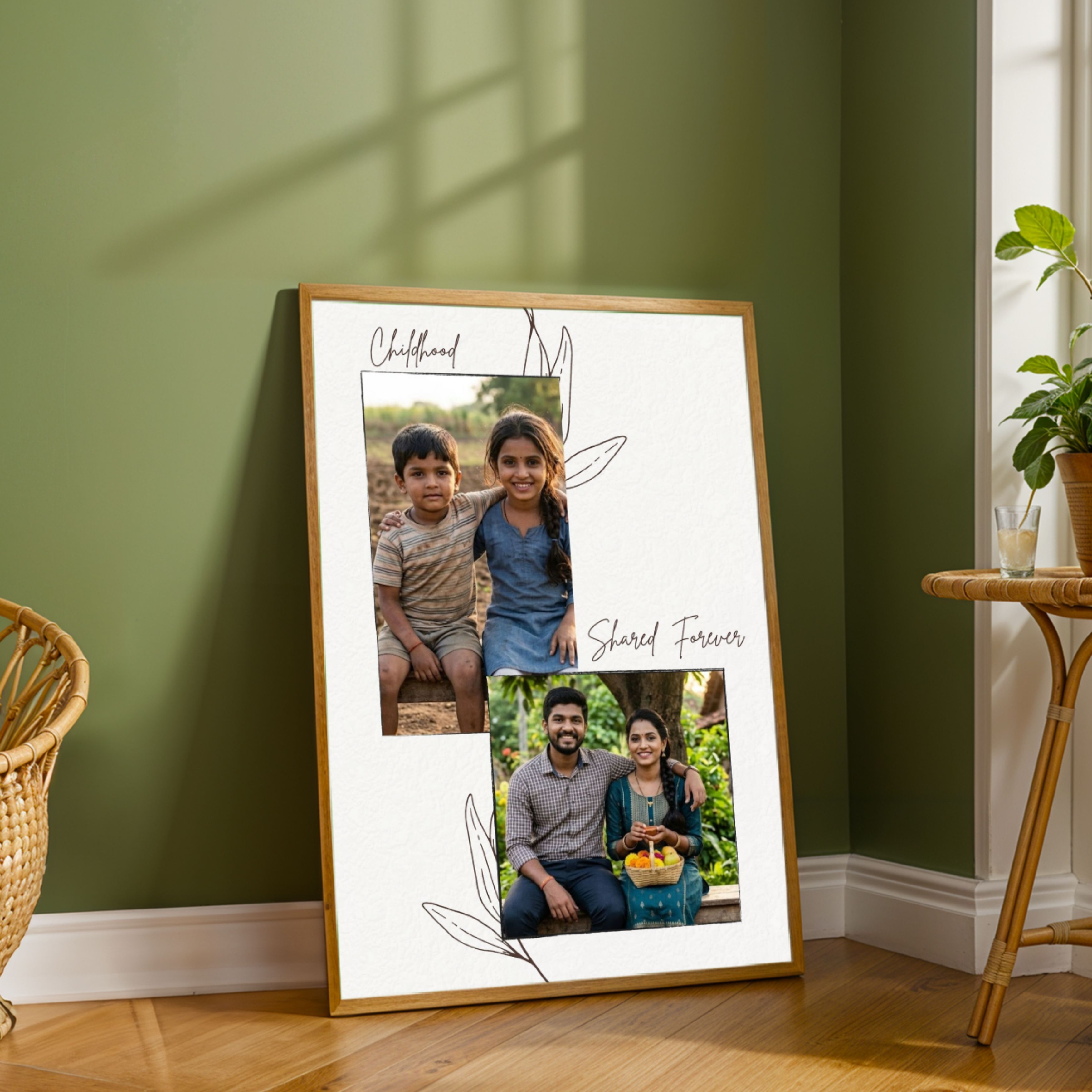 "Childhood Shared Forever" Personalized Two-Photo Collage | Custom Wall Art Print custom Premium Wall Art Canvas by MeriDeewar