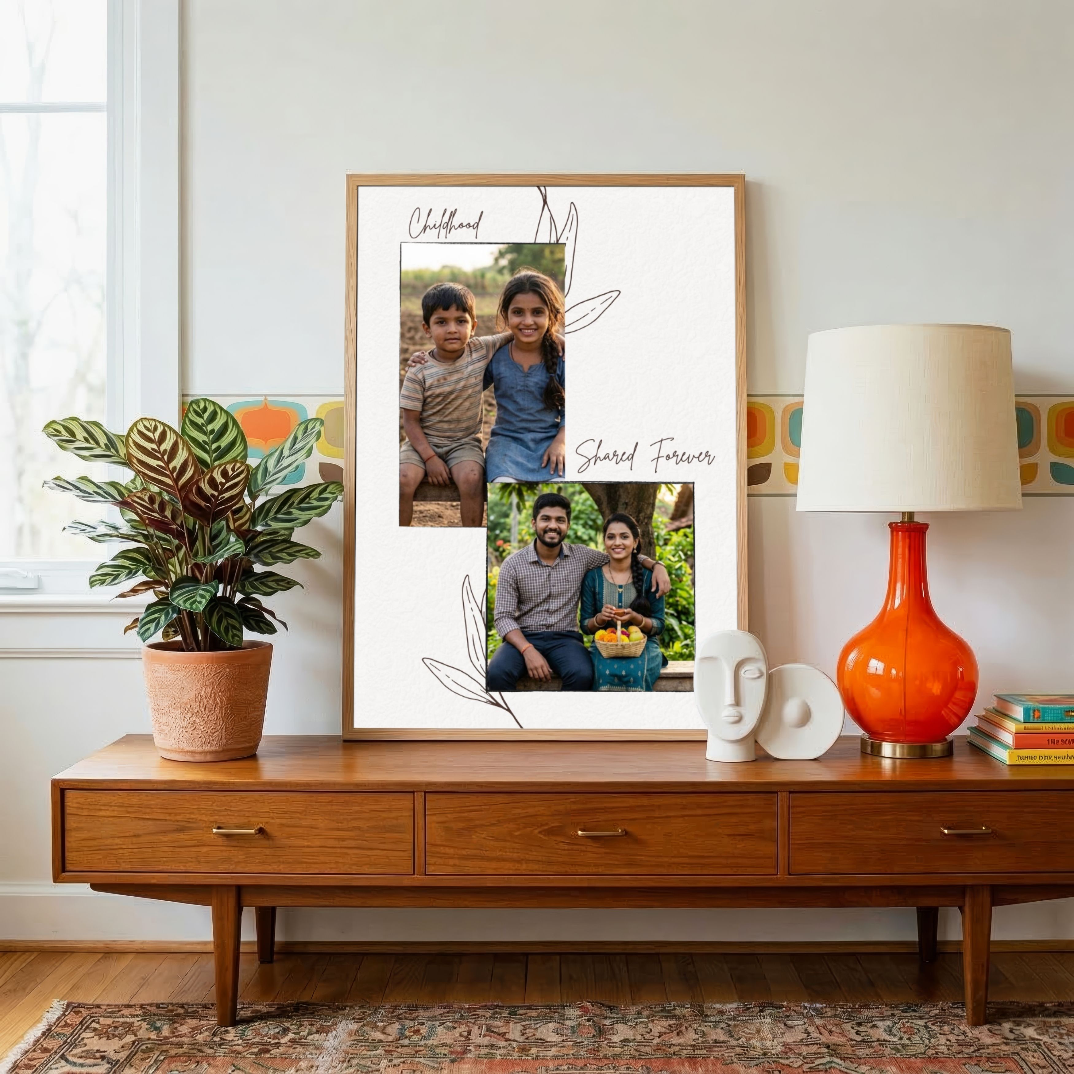 "Childhood Shared Forever" Personalized Two-Photo Collage | Custom Wall Art Print custom Premium Wall Art Canvas by MeriDeewar