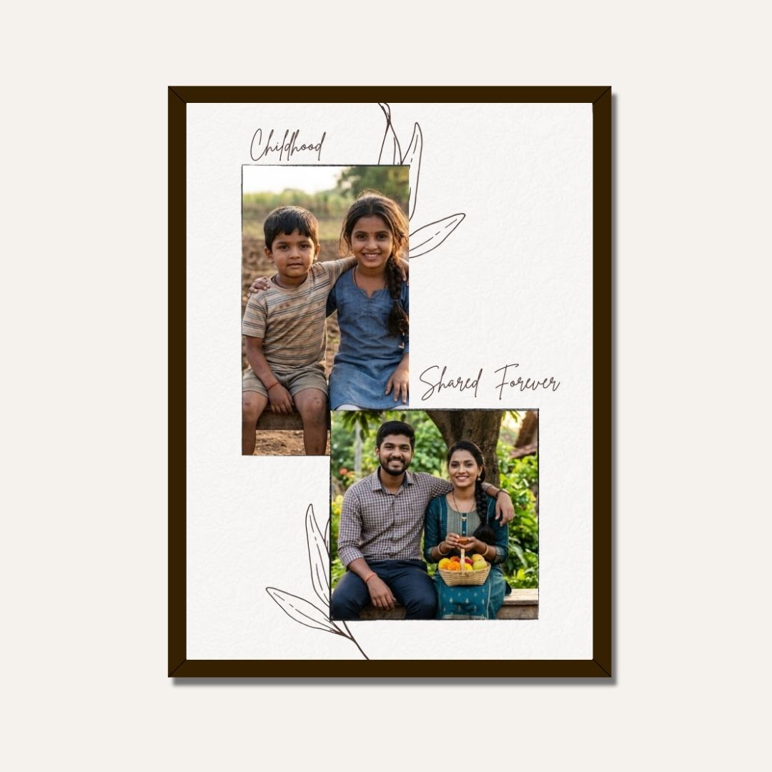 "Childhood Shared Forever" Personalized Two-Photo Collage | Custom Wall Art Print custom Premium Wall Art Canvas by MeriDeewar