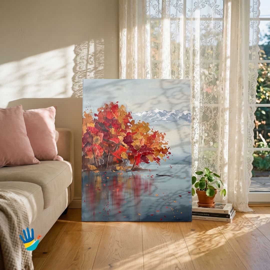 Chinar Autumn | Kashmir Abstract Art 3 : 4 Vertical Premium Wall Art Canvas by MeriDeewar