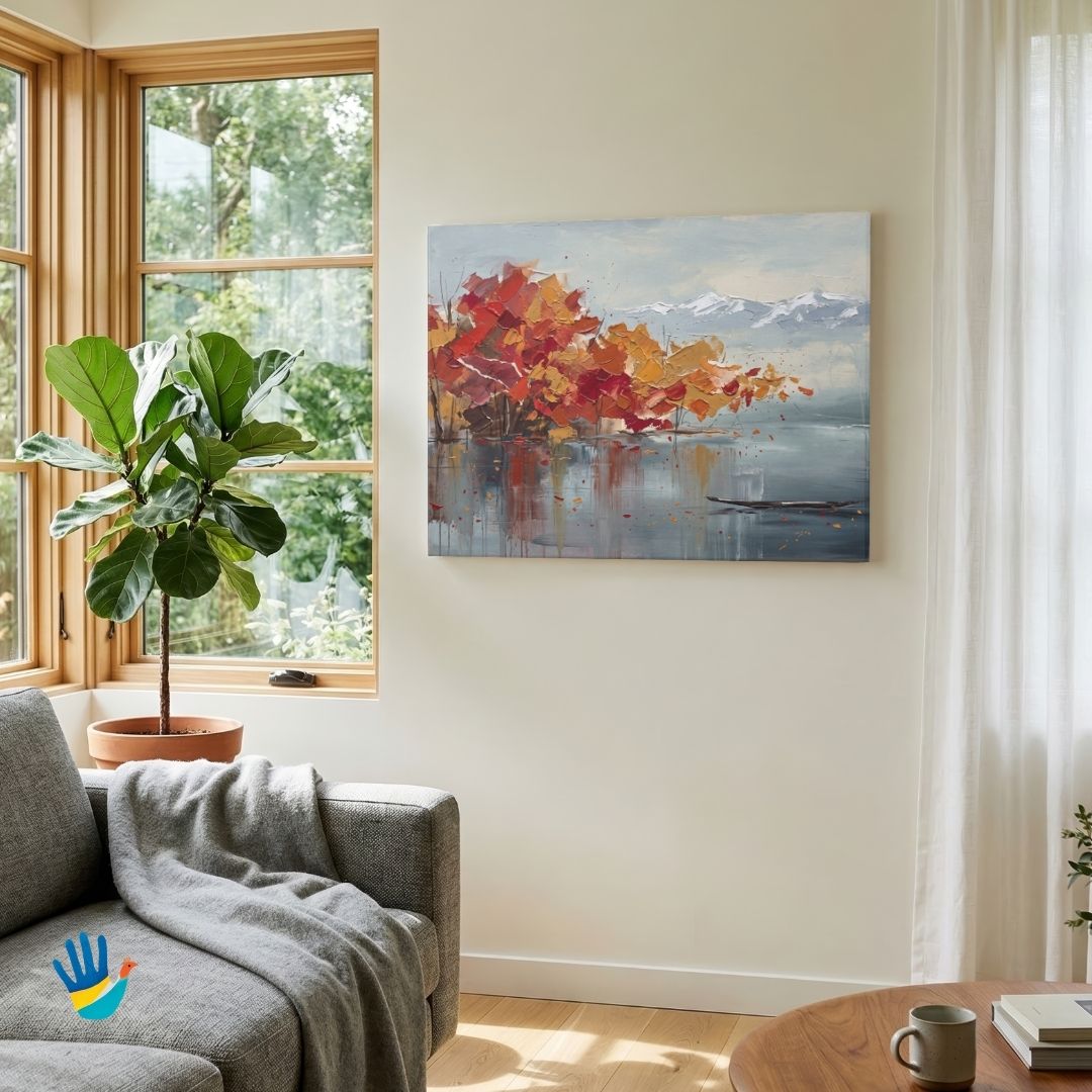 Chinar Autumn | Kashmir Abstract Landscape Art 3 : 2 Horizontal Premium Wall Art Canvas by MeriDeewar