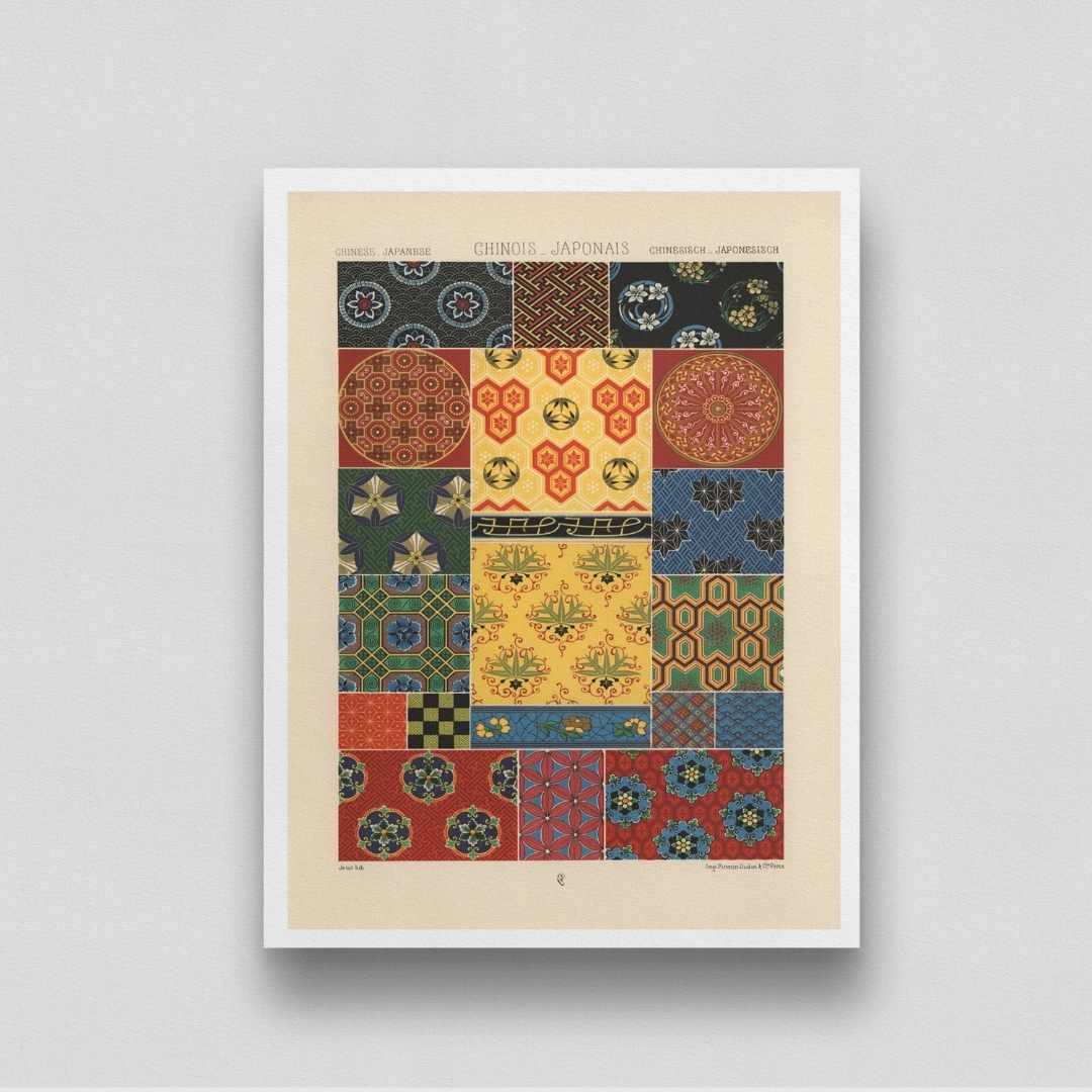 Chinese Japanese Pattern Wall Painting for Living Room | Vintage Oriental Art Print 3 : 4 Vertical New Premium Wall Art Canvas by MeriDeewar