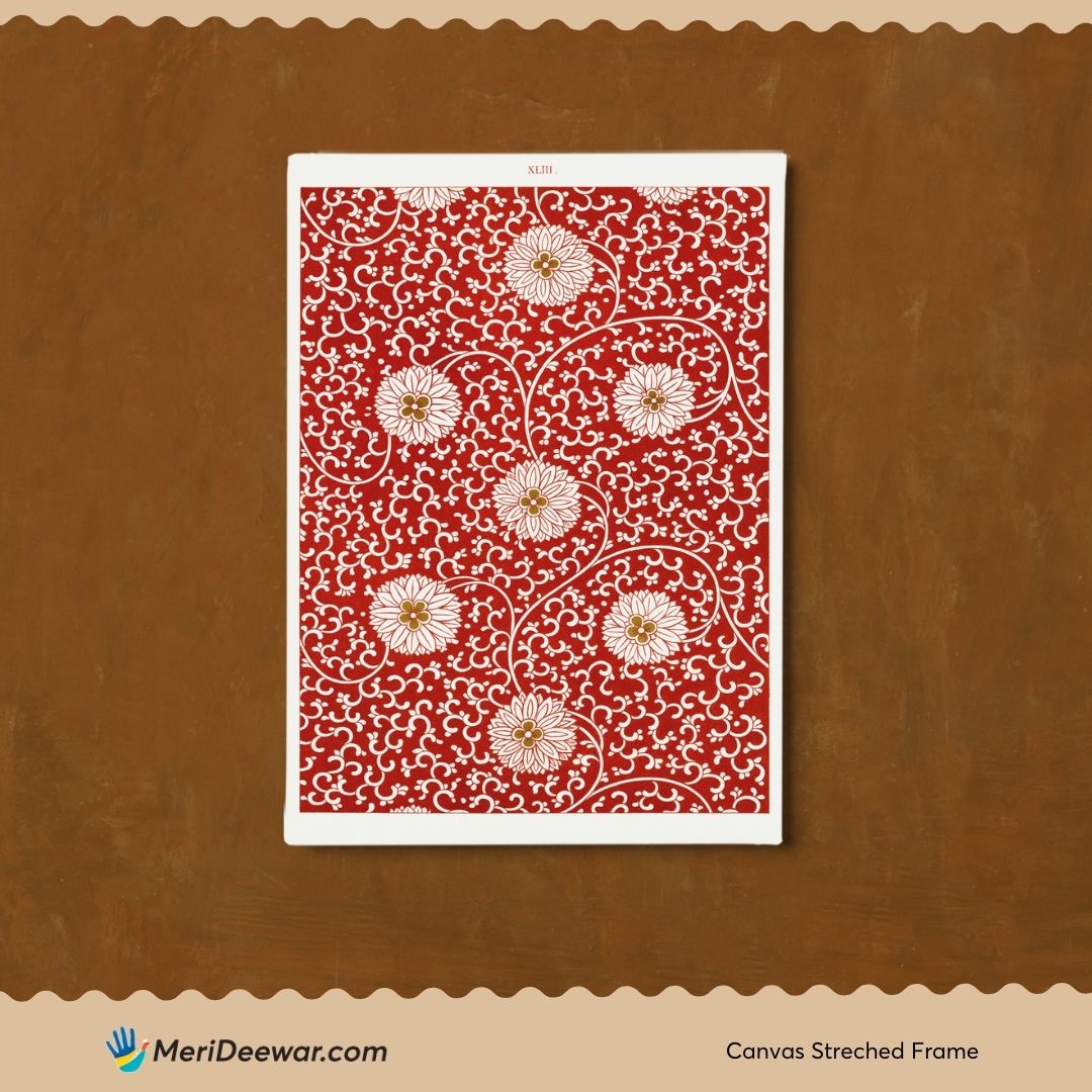 Chinese Ornamental Red floral pattern 3 : 4 Vertical New Premium Wall Art Canvas by MeriDeewar