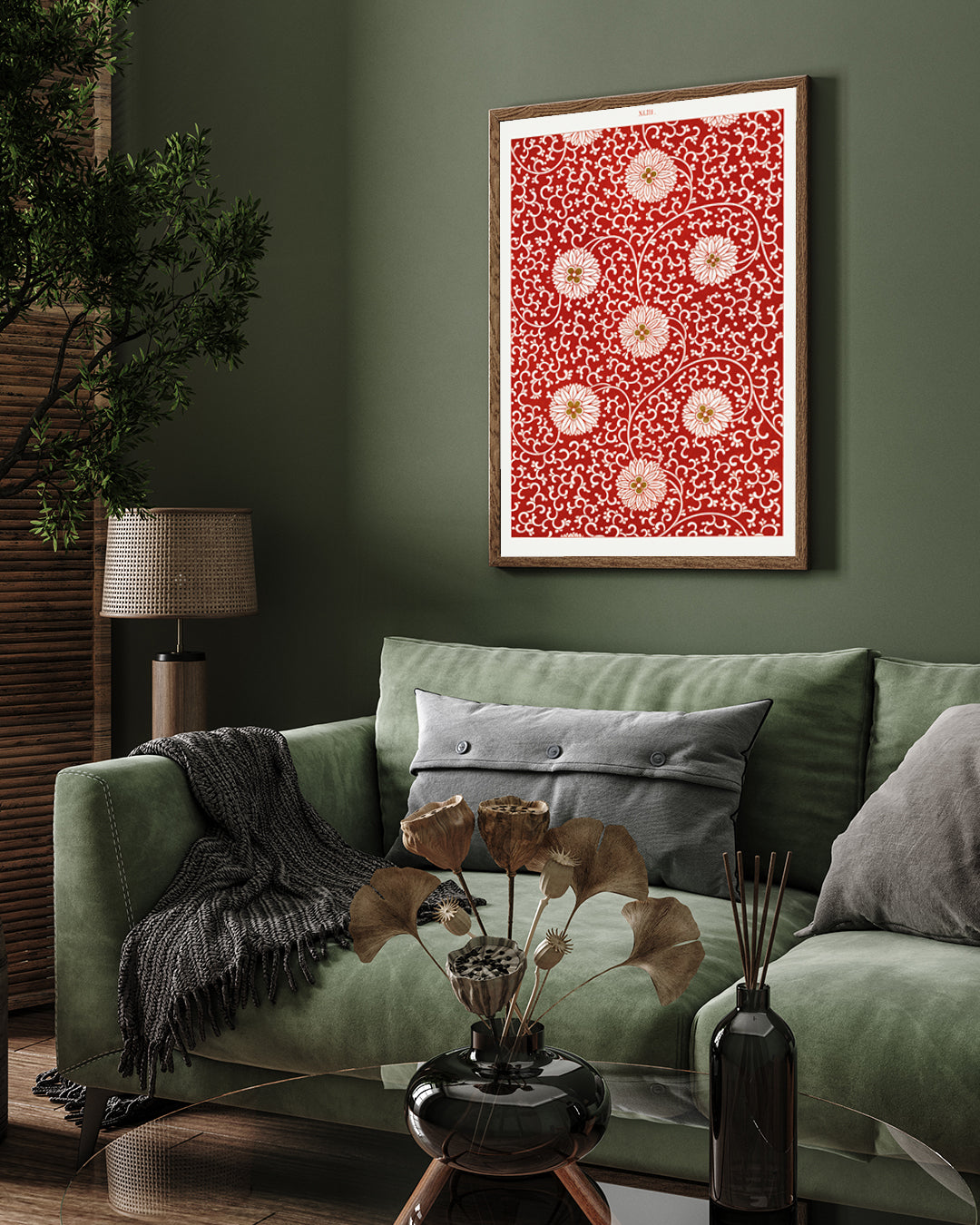Chinese Ornamental Red floral pattern 3 : 4 Vertical New Premium Wall Art Canvas by MeriDeewar