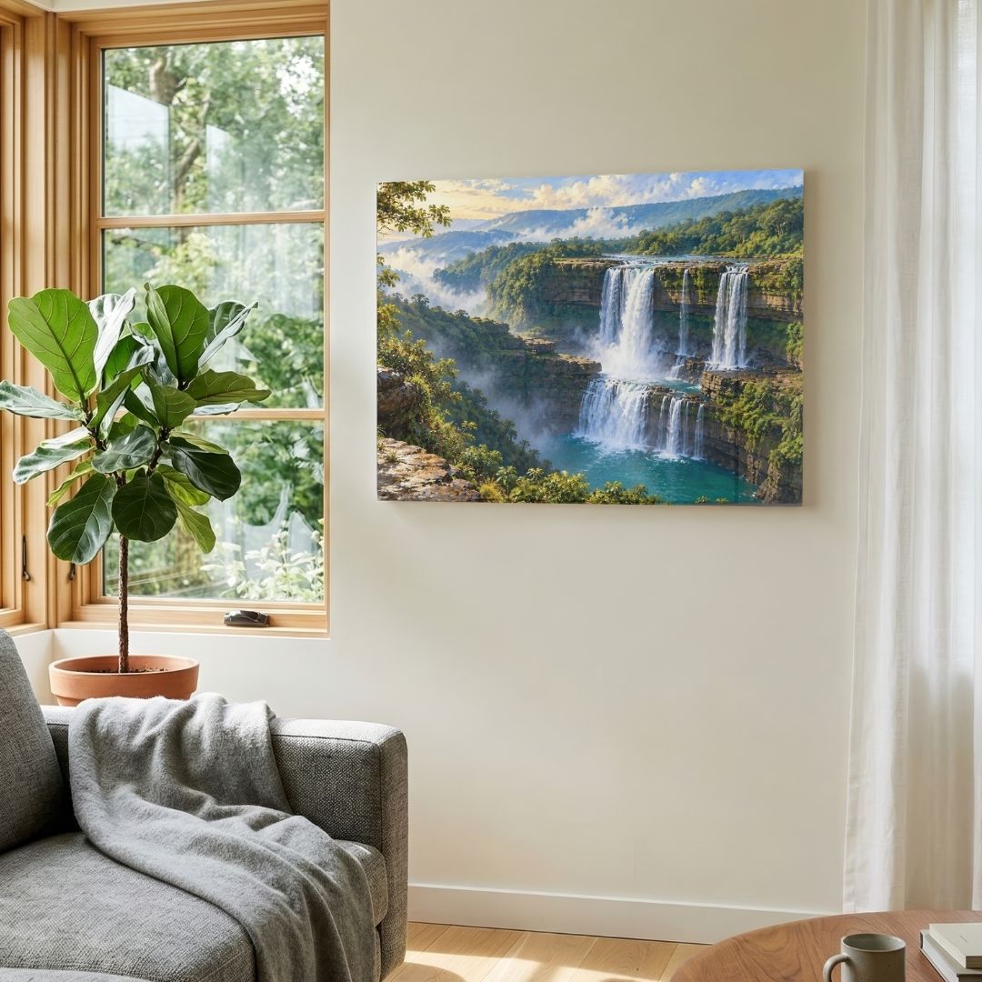 Chitrakote Falls | Tiered Canyon Waterfall Landscape Gallery Wrap Canvas Curate Gallery Wrap Premium Wall Art Canvas by MeriDeewar