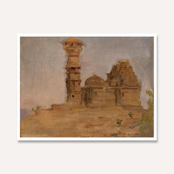 Chittorgarh Desert Temple Oil Painting | Horizontal Framed Print 4 : 3 Horizontal Premium Wall Art Canvas by MeriDeewar