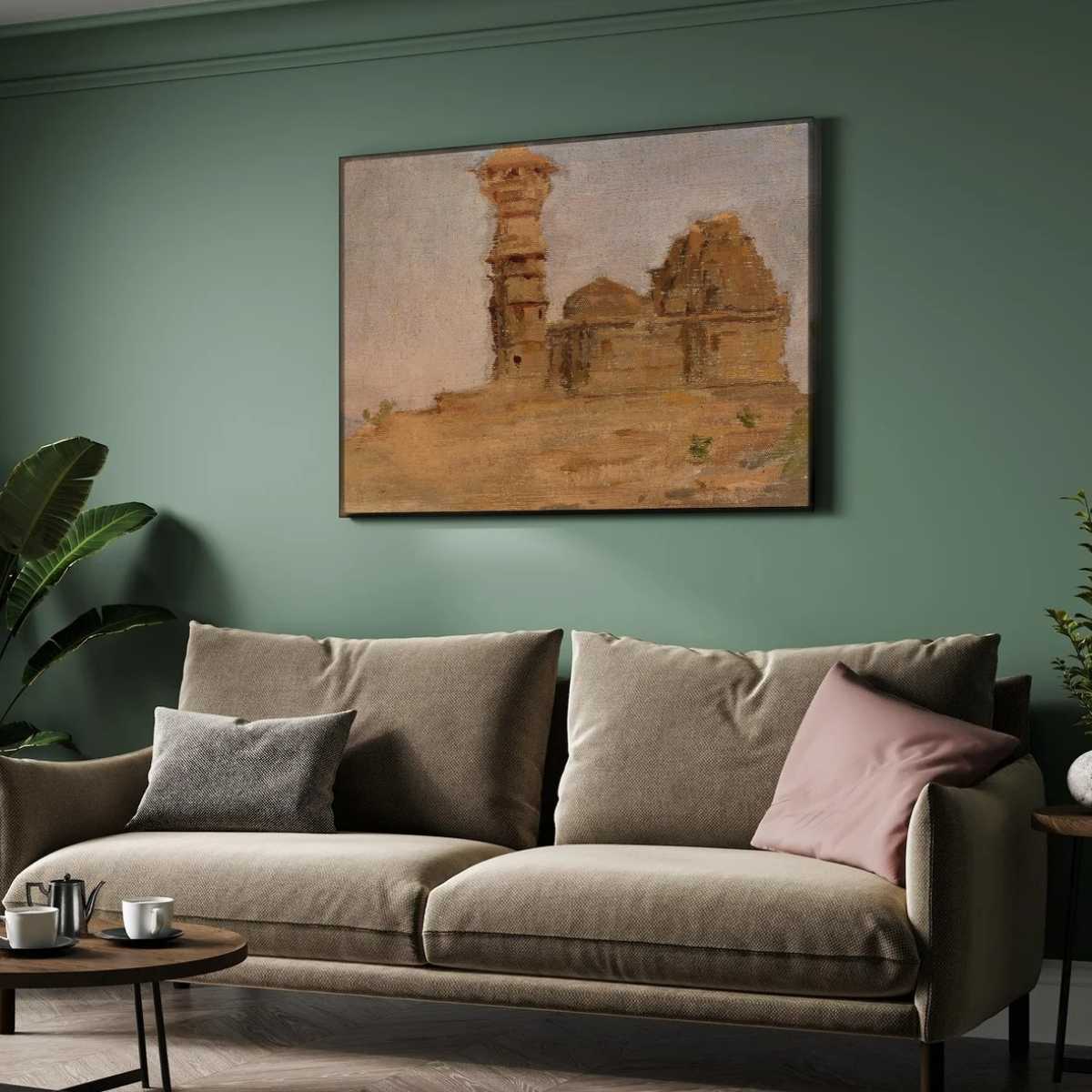 Chittorgarh Desert Temple Oil Painting | Horizontal Framed Print 4 : 3 Horizontal Premium Wall Art Canvas by MeriDeewar
