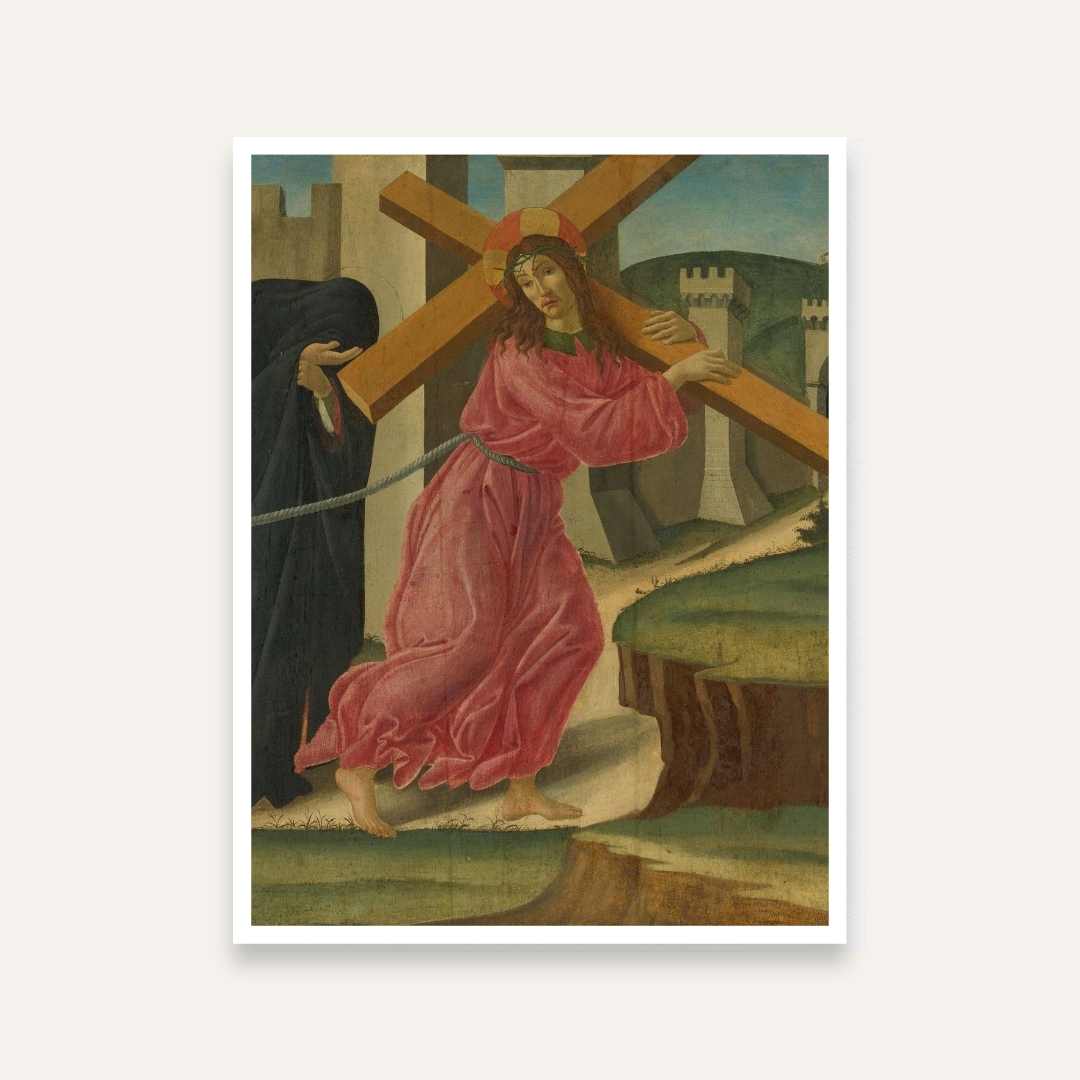 Christ Carrying the Cross Painting for Home | Spiritual Wall Art | Giclée Fine Art Print 3 : 4 Vertical Premium Wall Art Canvas by MeriDeewar