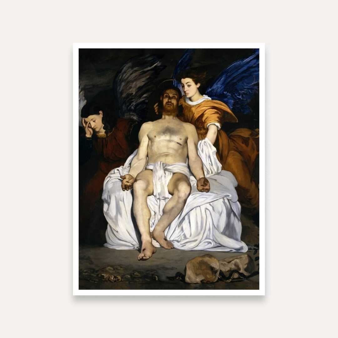 Christian Angel Painting for Living Room – Dead Christ with Angels by Édouard Manet | Wall Art Print 3 : 4 Vertical Premium Wall Art Canvas by MeriDeewar