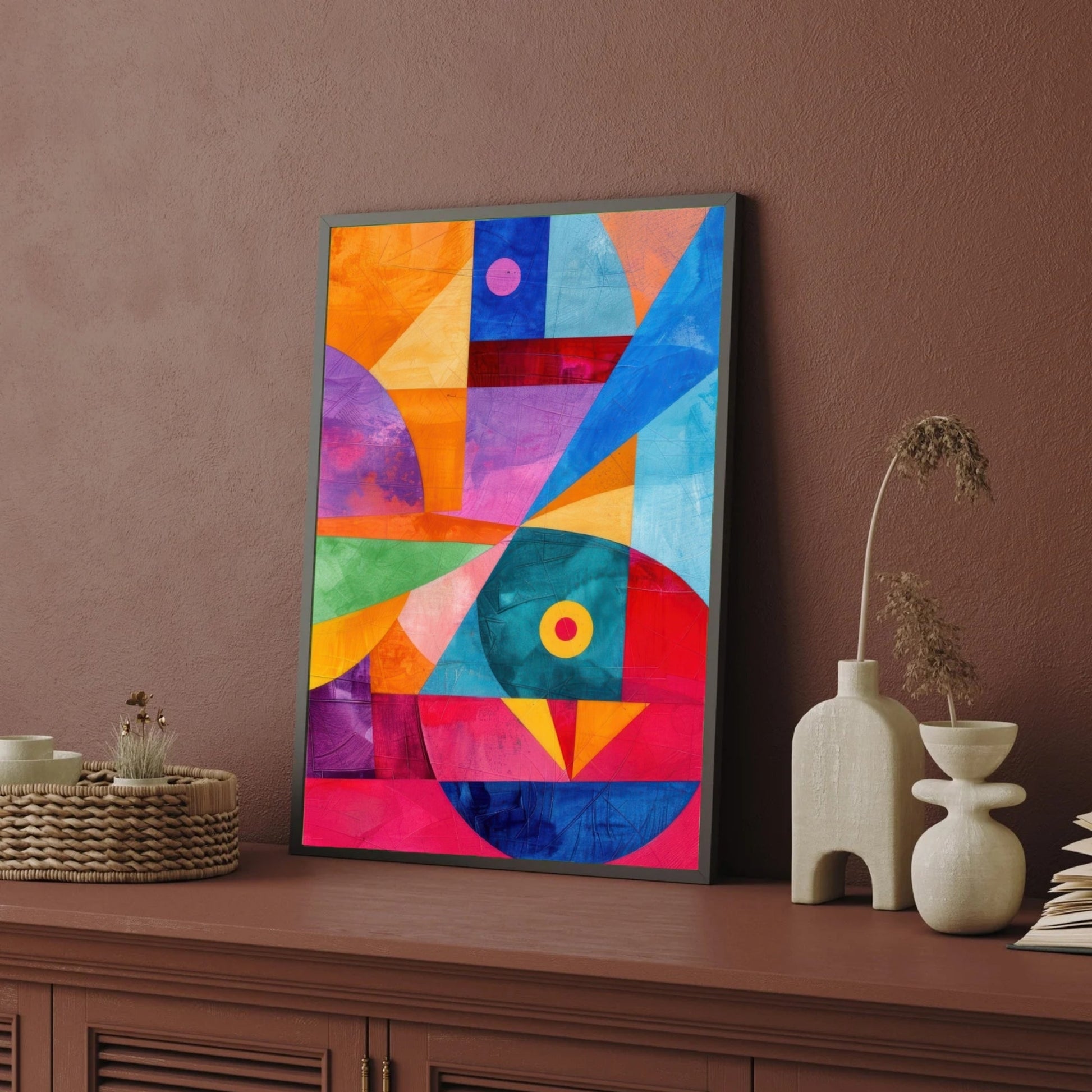 Chromatic Motion – Vibrant Geometric Abstract Canvas Wall Art 2 : 3 Vertical Premium Wall Art Canvas by MeriDeewar