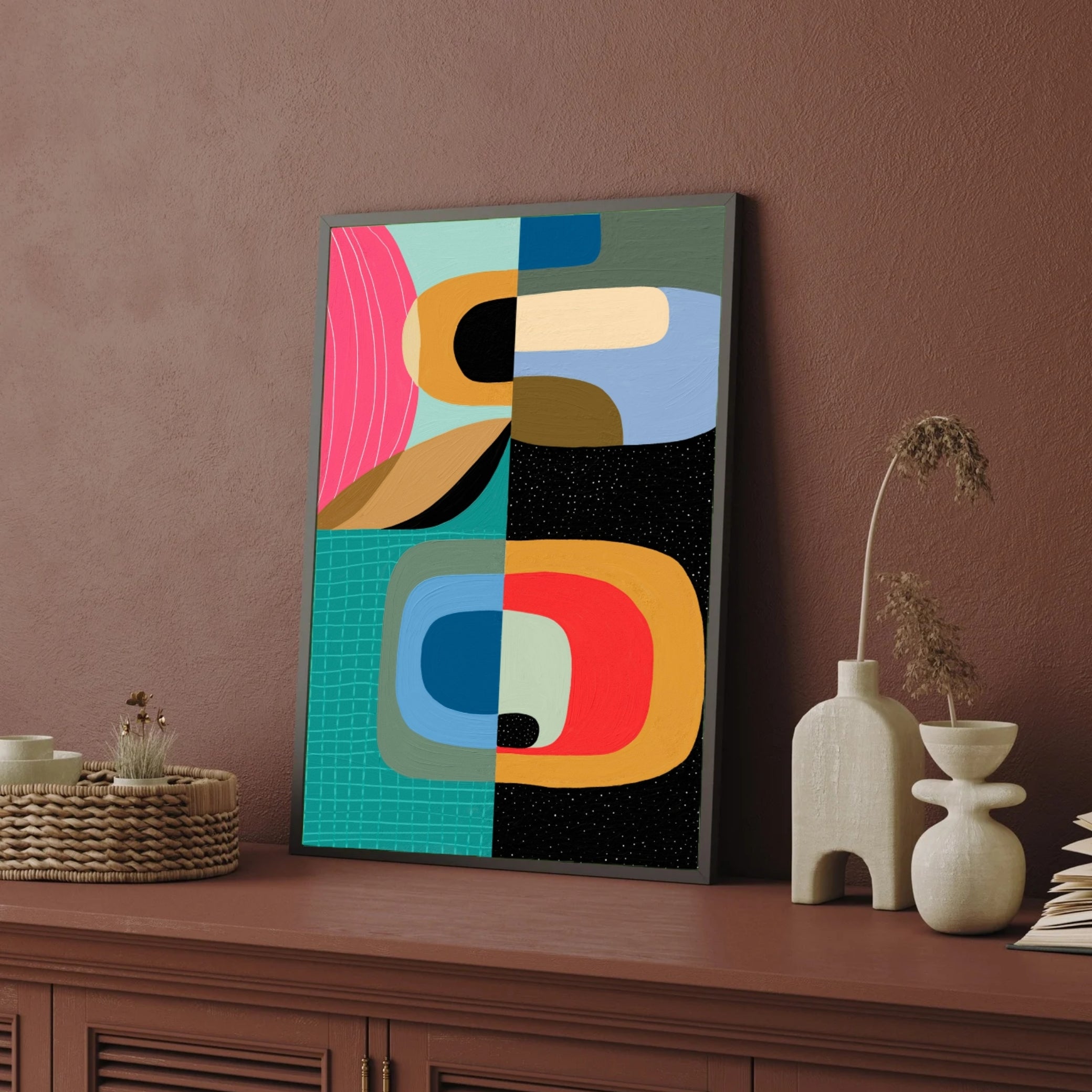 Chromatic Rhythm – Modern Geometric Abstract 2 : 3 Vertical Premium Wall Art Canvas by MeriDeewar