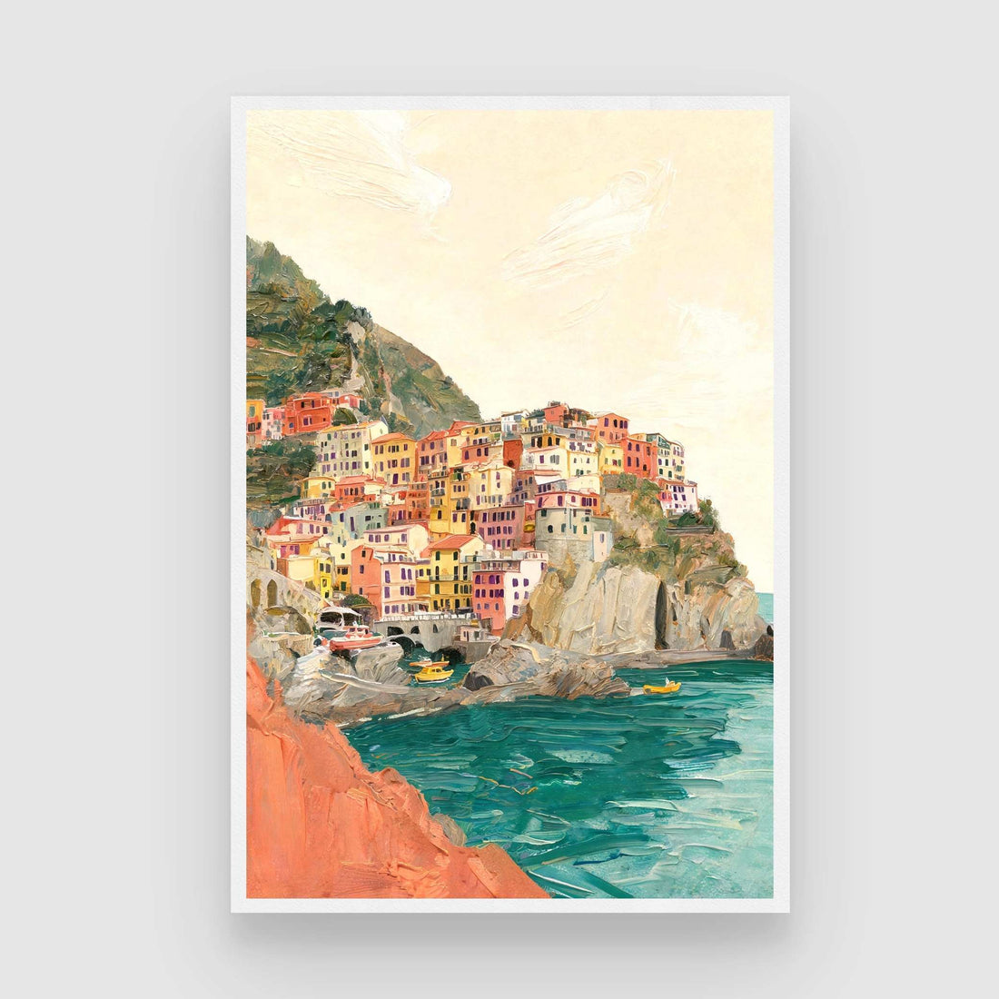 Cinque Terre Italian Coast Impressionist Painting | Vertical Coastal Framed Wall Art 2 : 3 Vertical Premium Wall Art Canvas by MeriDeewar