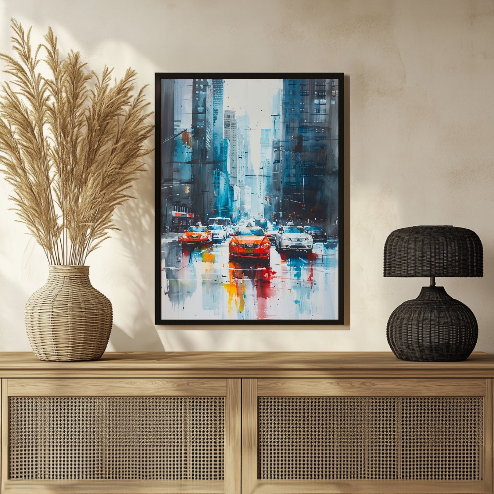 City Dreams: Abstract Oil-Watercolor Painting | Art Collection 3 : 4 Vertical New Premium Wall Art Canvas by MeriDeewar