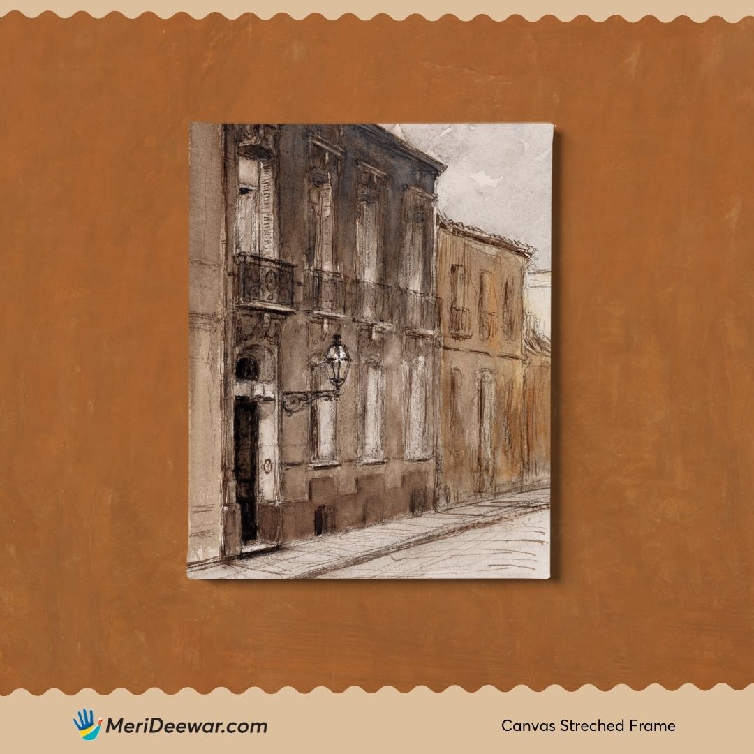 City Street vintage painting 3 : 4 Vertical New Premium Wall Art Canvas by MeriDeewar