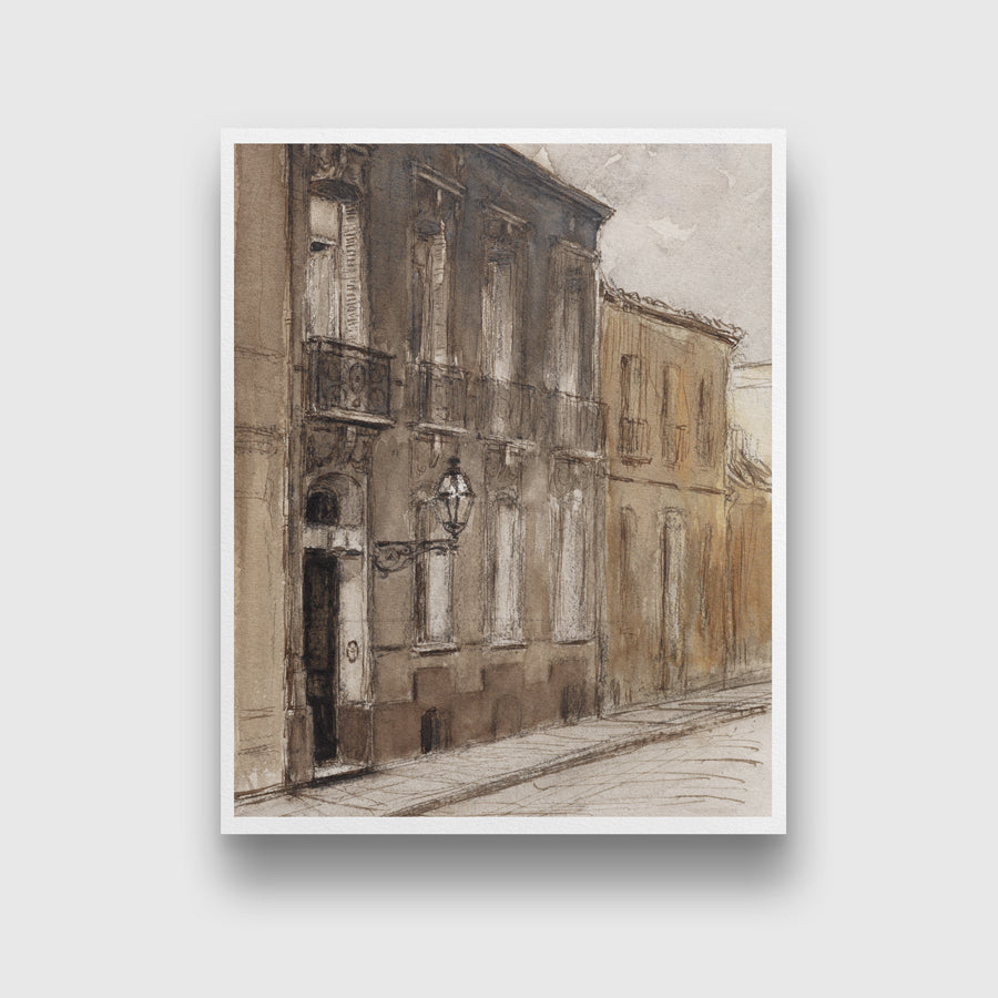 City Street vintage painting 3 : 4 Vertical New Premium Wall Art Canvas by MeriDeewar