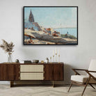 Classic Varanasi Ghats Daytime Impressionist Wall Art | Vintage River Ganges Print 3 : 2 Horizontal Premium Wall Art Canvas by MeriDeewar