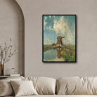 Classic Windmill on Polder Waterway Painting 2 : 3 Vertical Premium Wall Art Canvas by MeriDeewar
