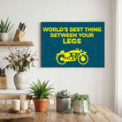 Classic Yellow Cruiser Motorcycle Humor Poster | Horizontal Borderless Art Frame Poster Premium Wall Art Canvas by MeriDeewar