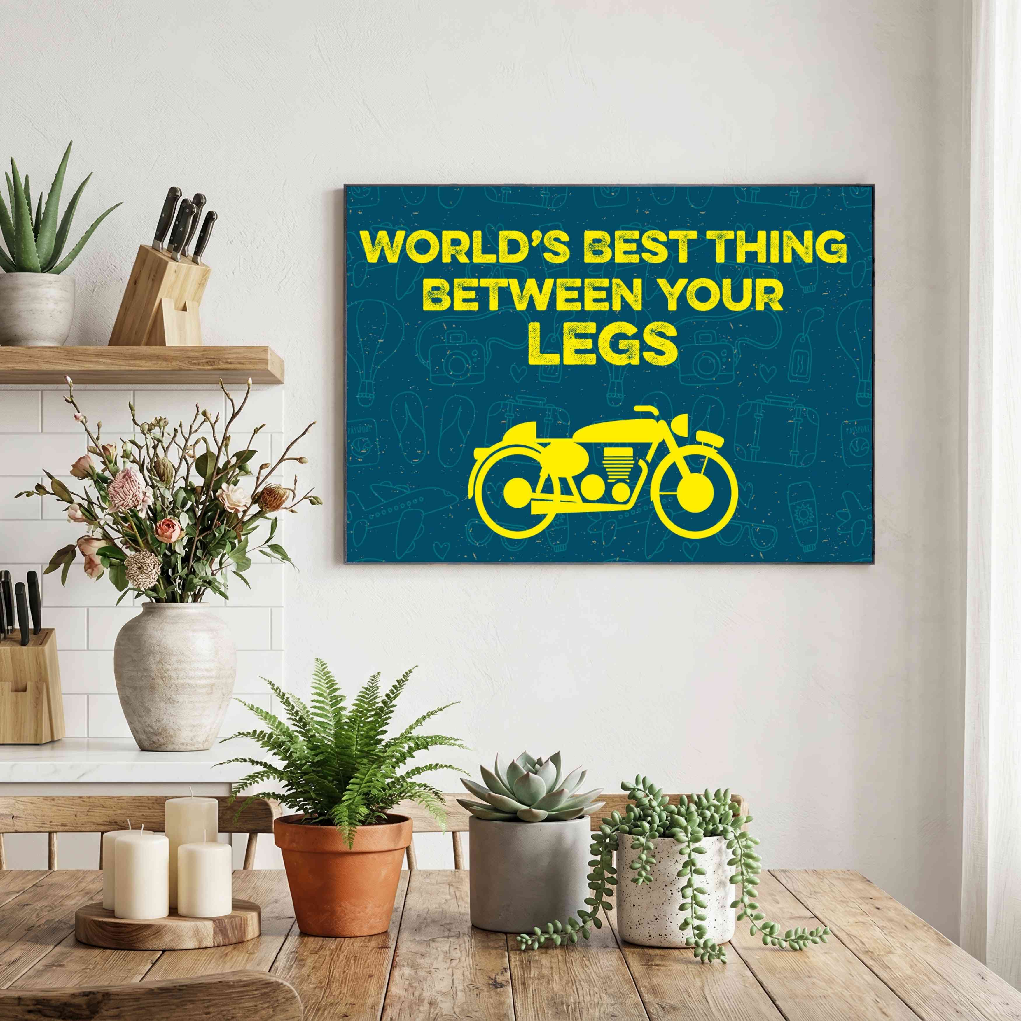 Classic Yellow Cruiser Motorcycle Humor Poster | Horizontal Borderless Art Frame Poster Premium Wall Art Canvas by MeriDeewar