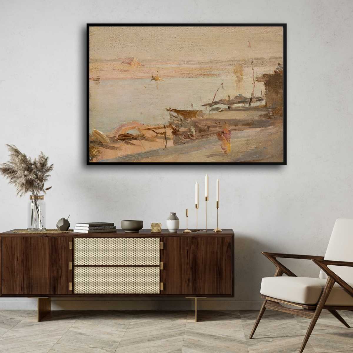 Classical Benares Gange River Oil Painting | Horizontal Framed Print 4 : 3 Horizontal Premium Wall Art Canvas by MeriDeewar