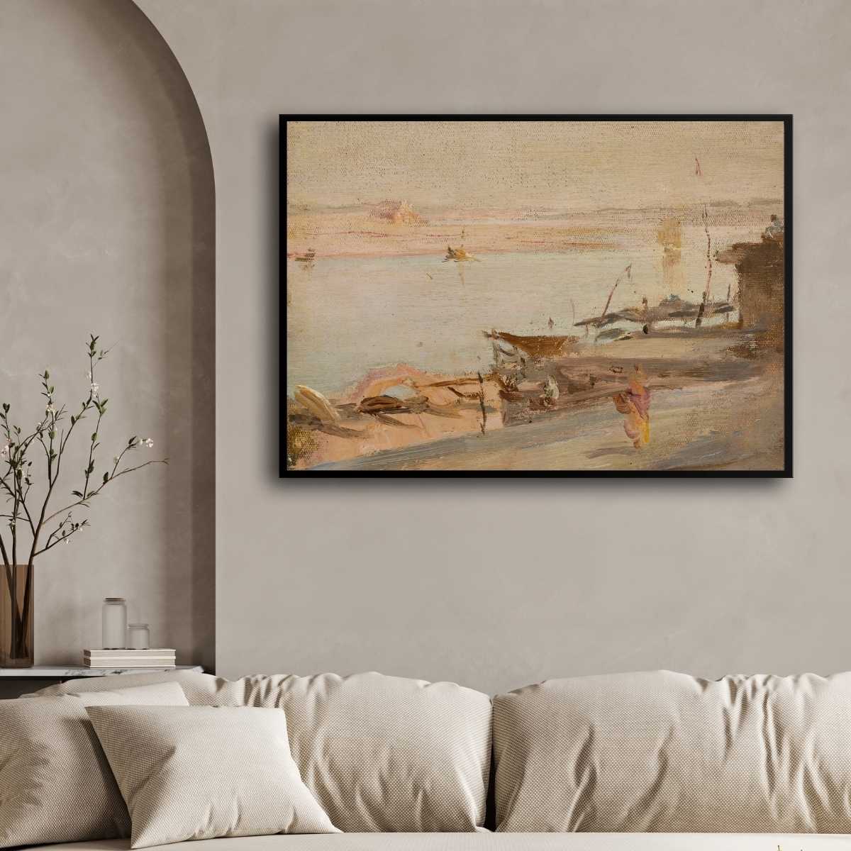 Classical Benares Gange River Oil Painting | Horizontal Framed Print 4 : 3 Horizontal Premium Wall Art Canvas by MeriDeewar