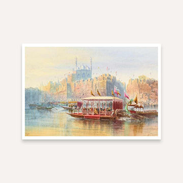 Classical Benares Royal Barge on Ganga Painting | Horizontal Framed Print 2 : 3 Horizontal Premium Wall Art Canvas by MeriDeewar