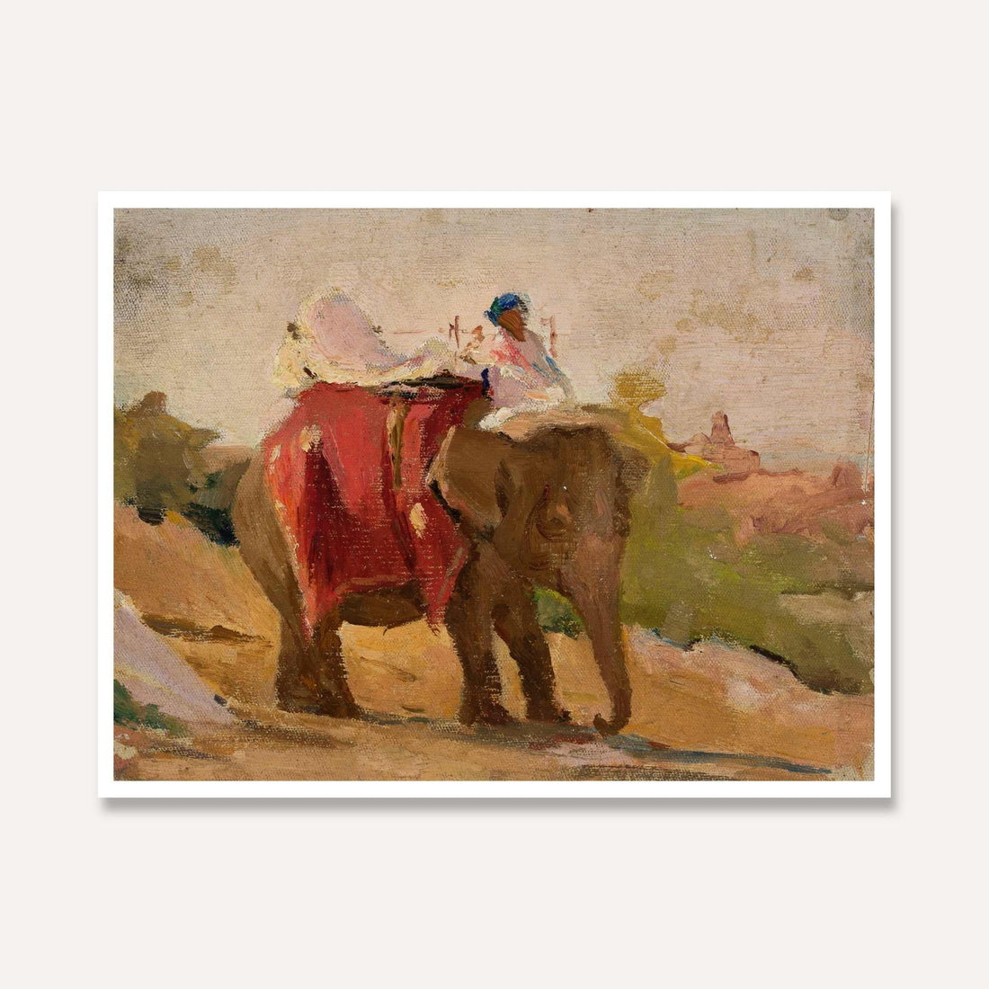 Classical Chittorgarh Elephant Oil Painting | Horizontal Framed Print 4 : 3 Horizontal Premium Wall Art Canvas by MeriDeewar
